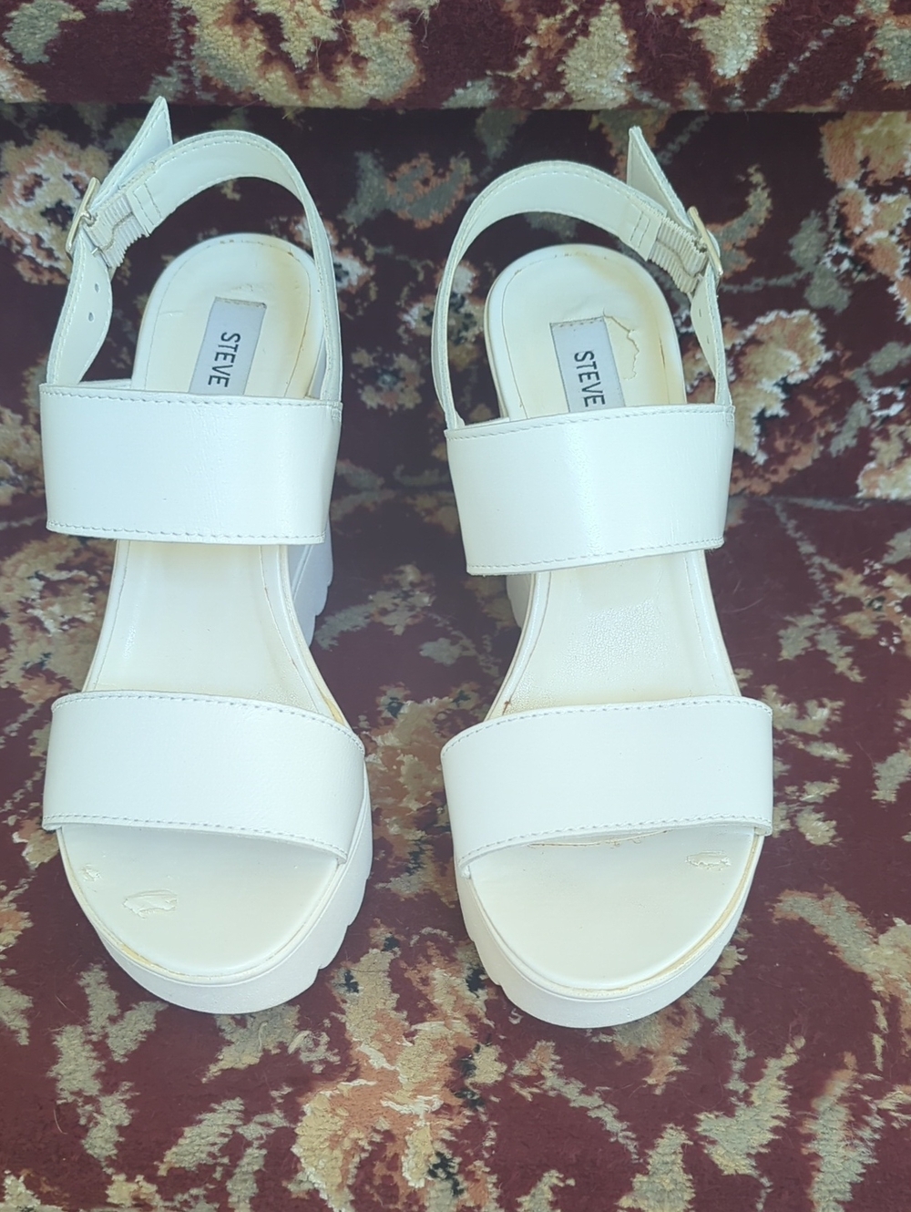 Steve Madden White Platform Slingback Sandals with Chunky Sole